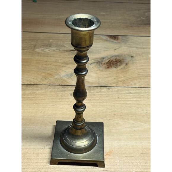 Vintage Brass Candle Holder 7.5" tall. Shelf Decor. footed. - Picture 1 of 6